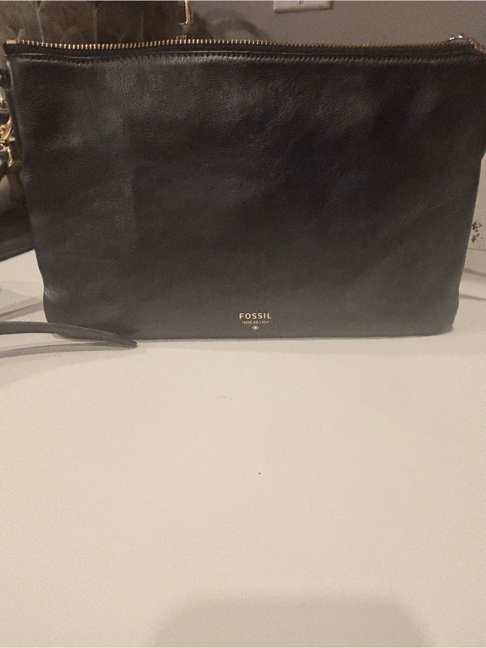 Fossil Black Leather Crossbody Bag with Gold Hardware